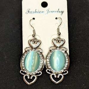 NWT Silver earrings with light green cat's eye stone